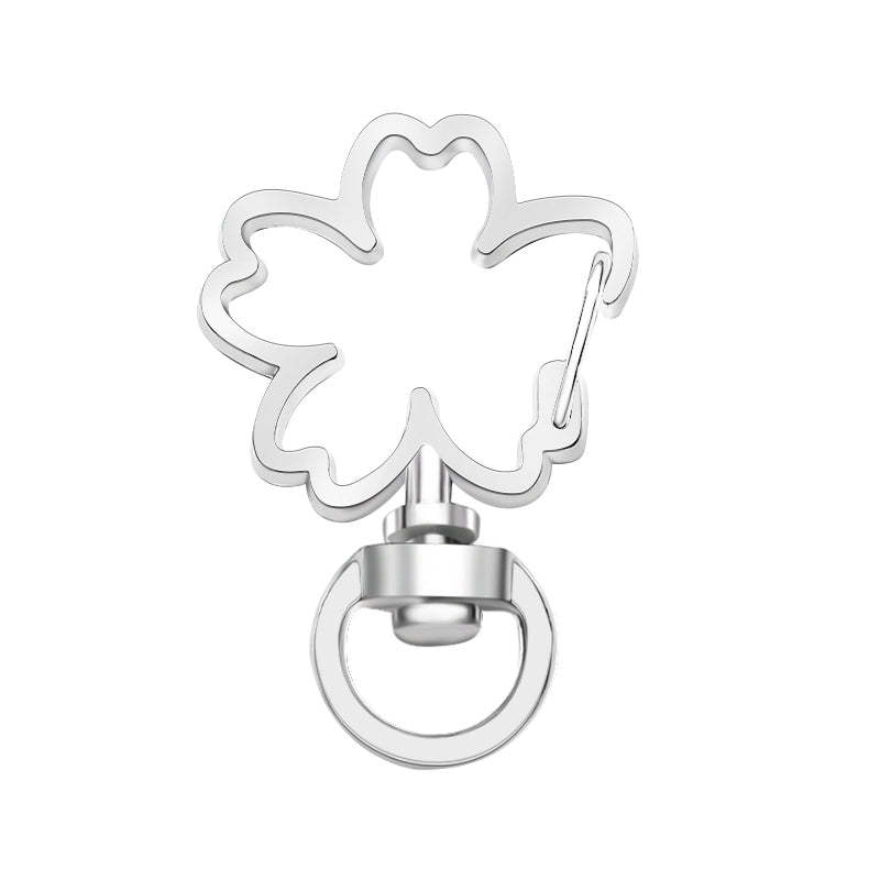 Cherry Blossoms Swivel Snap Hook Keychain Metal Spring Snap Key Ring Silver -