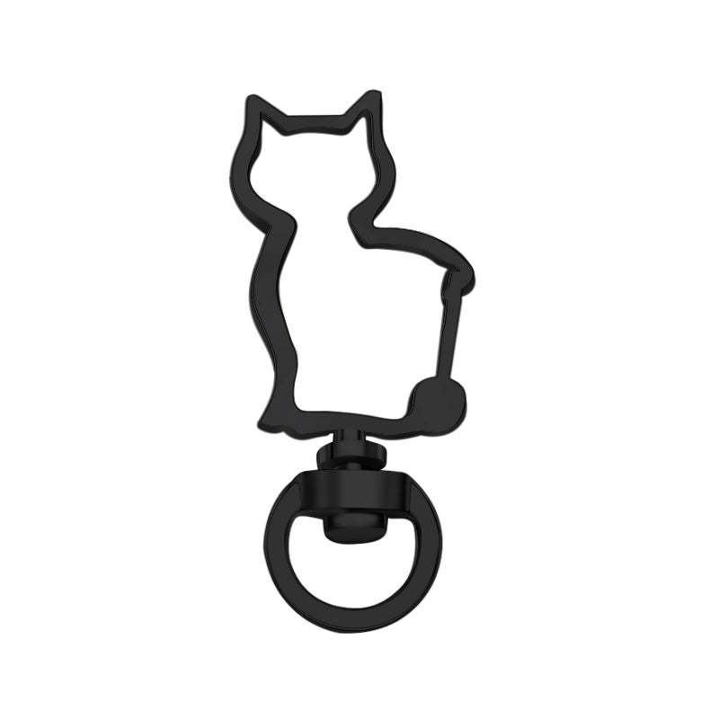 Cat-Shaped Swivel Snap Hook Keychain Metal Spring Snap Key Ring Black - 