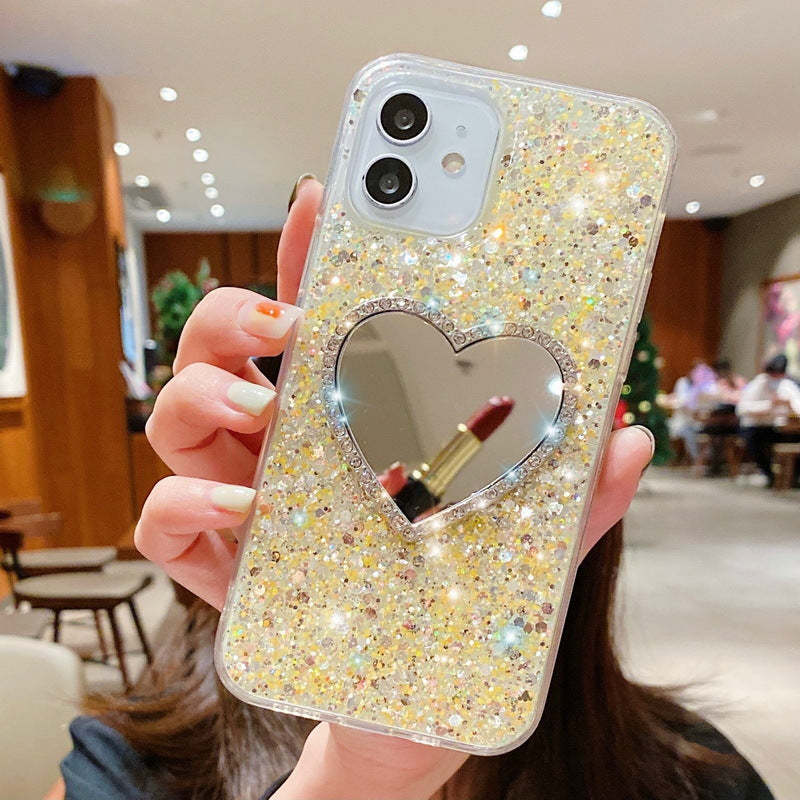 Love Mirror Glitter Powder with Diamond Mobile Phone Case Gift for Her - soufeelmy