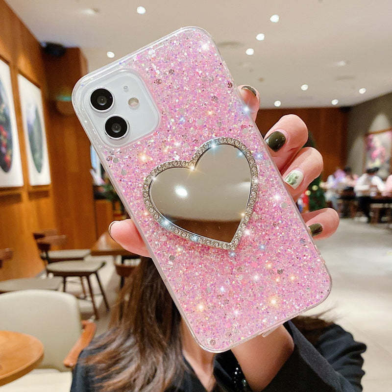 Love Mirror Glitter Powder with Diamond Mobile Phone Case Gift for Her - soufeelmy