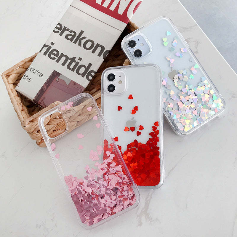 Flash Powder Love Heart iPhone Case Transparent Quicksand Phone Protective Cover - soufeelmy