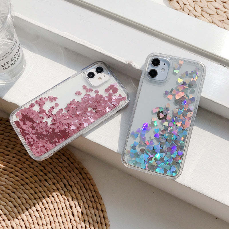 Flash Powder Love Heart iPhone Case Transparent Quicksand Phone Protective Cover - soufeelmy