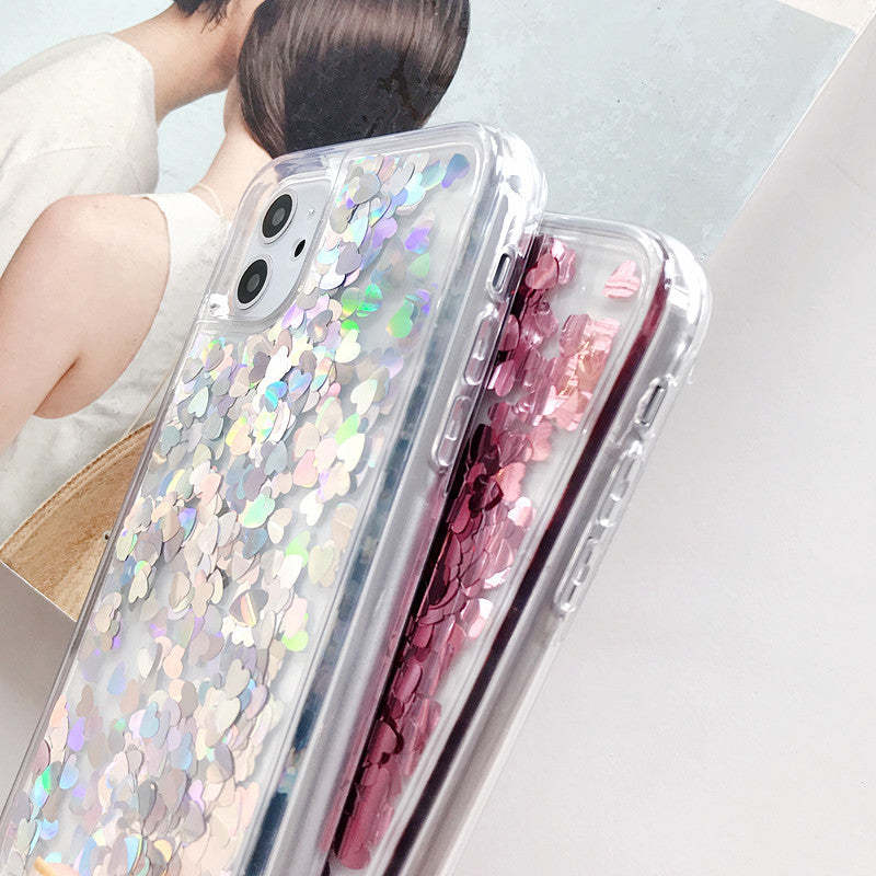 Flash Powder Love Heart iPhone Case Transparent Quicksand Phone Protective Cover - soufeelmy