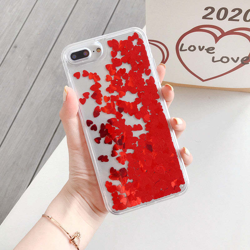 Flash Powder Love Heart iPhone Case Transparent Quicksand Phone Protective Cover - soufeelmy