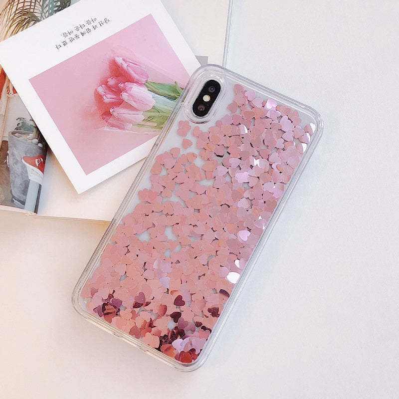 Flash Powder Love Heart iPhone Case Transparent Quicksand Phone Protective Cover - soufeelmy