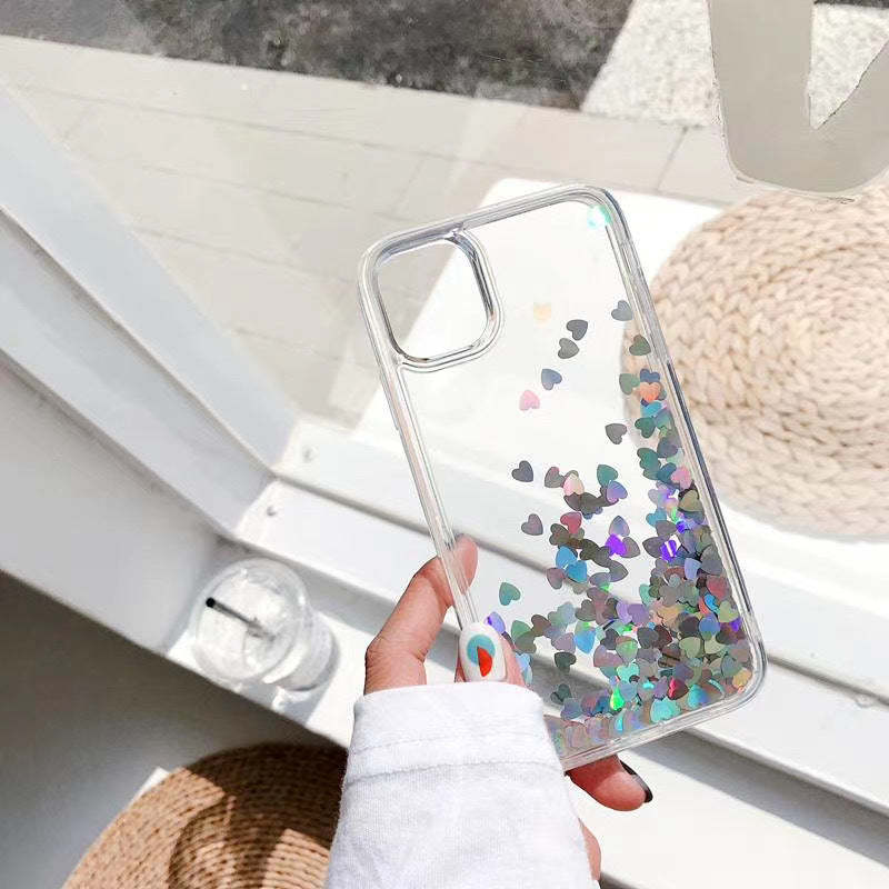 Flash Powder Love Heart iPhone Case Transparent Quicksand Phone Protective Cover - soufeelmy