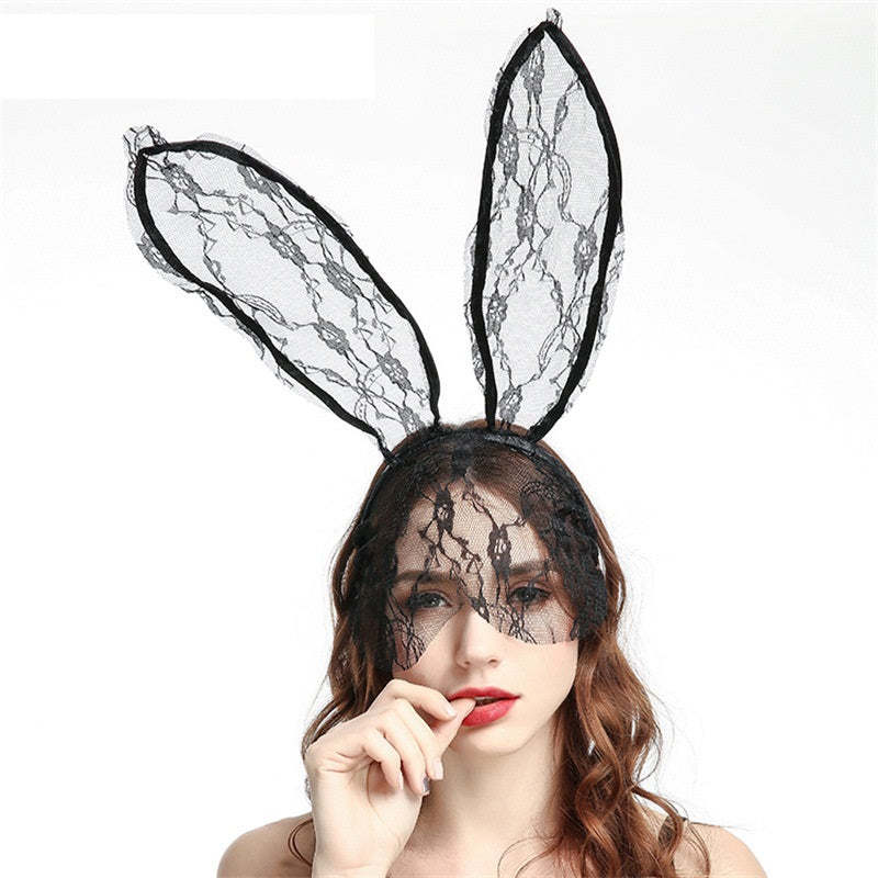 Sexy Bunny Ears Veil Headbands Lace Mask Veils Hair Band - soufeelmy