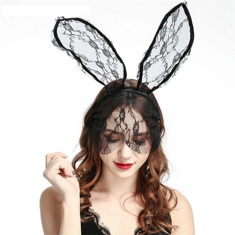 Sexy Bunny Ears Veil Headbands Lace Mask Veils Hair Band - soufeelmy