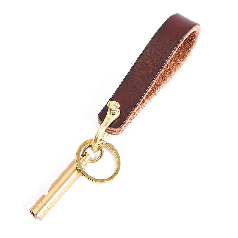 Vintage Leather Car Keychain with Survival Whistle Gift for Men - soufeelmy