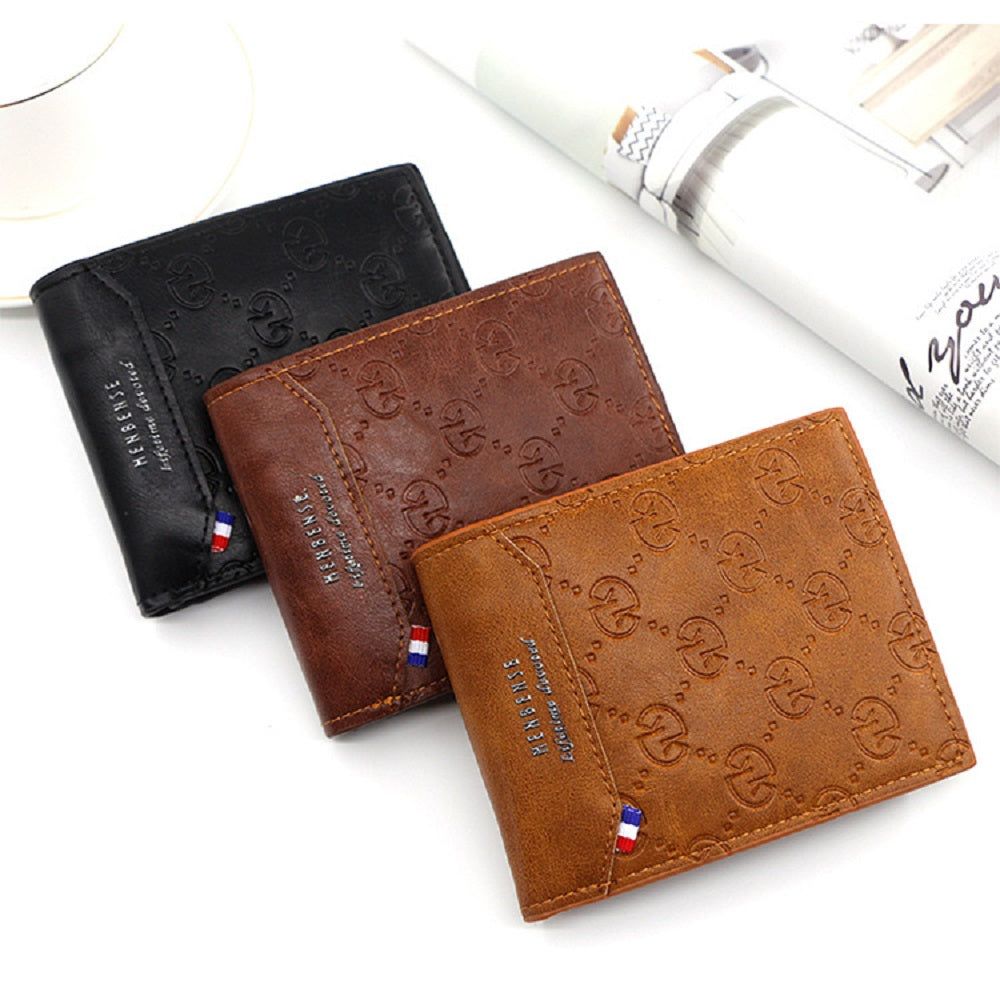 Men's Short Leather Bifold Wallet Business Casual Embossed Wallet Father's Day Gifts - soufeelmy