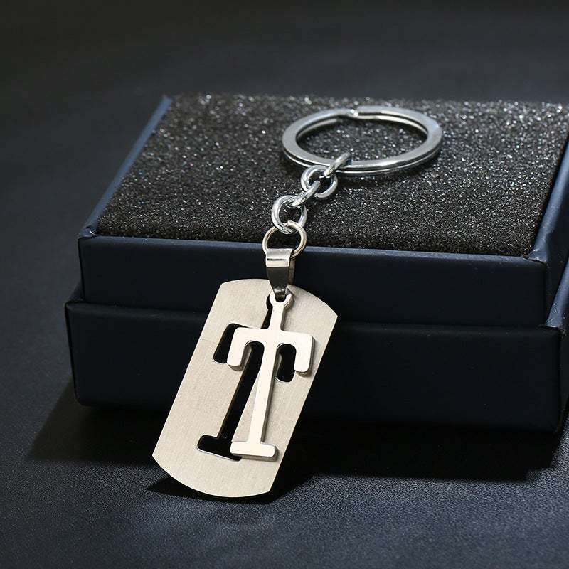 Silver Alphabet Keychain Simple Initial Letter Keychain Birthday Gift -