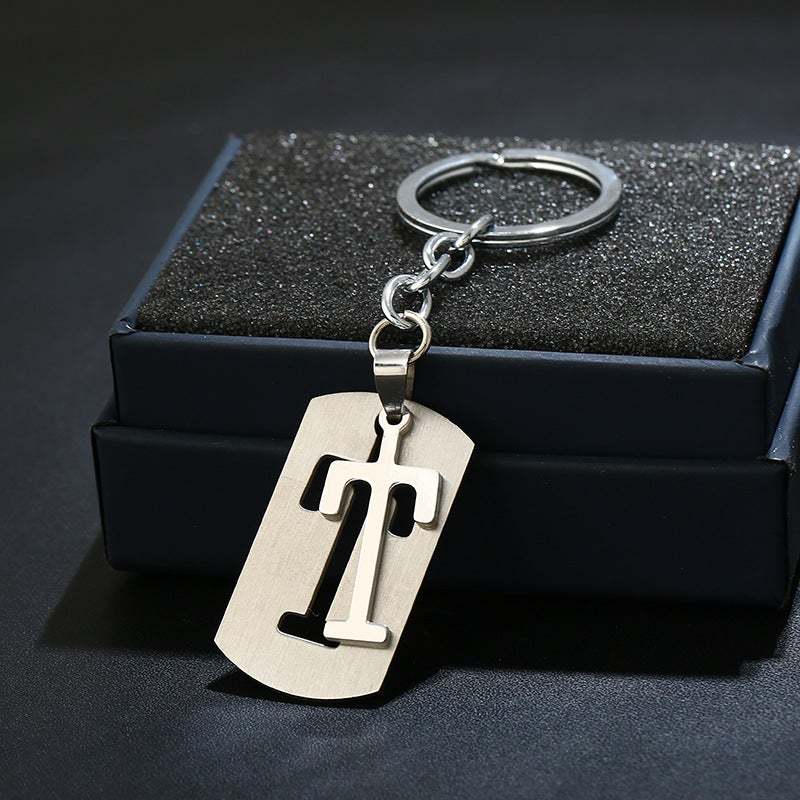 Silver Alphabet Keychain Simple Initial Letter Keychain Birthday Gift - 