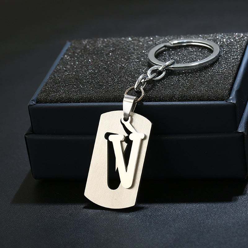 Silver Alphabet Keychain Simple Initial Letter Keychain Birthday Gift -