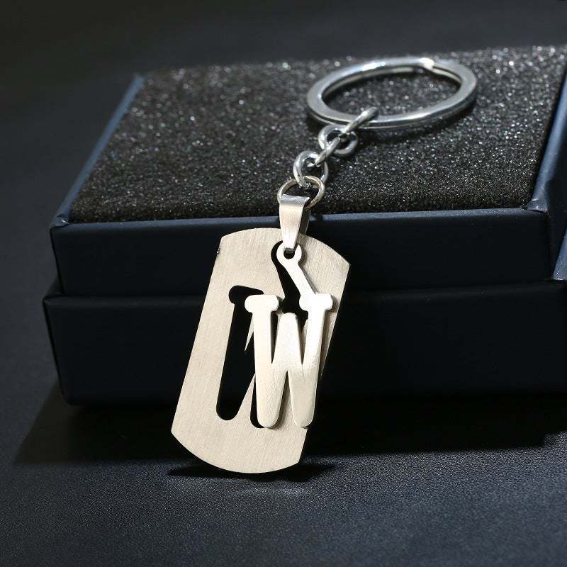 Silver Alphabet Keychain Simple Initial Letter Keychain Birthday Gift - 