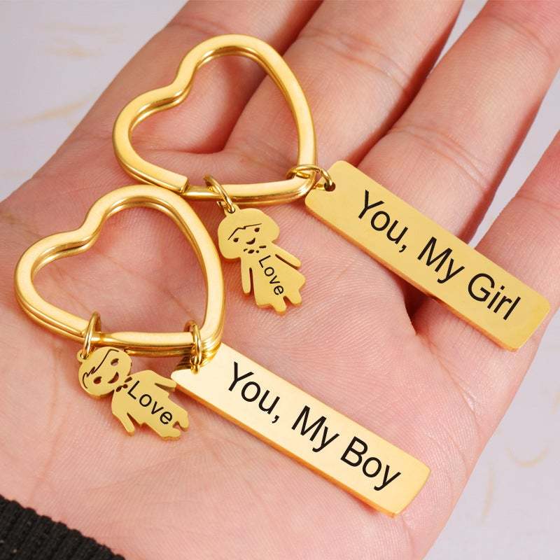 Couple Keychain Stainless Steel My Boy Girl Keychain Gift for Lover - 
