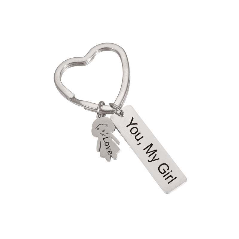 Couple Keychain Stainless Steel My Boy Girl Keychain Gift for Lover - 