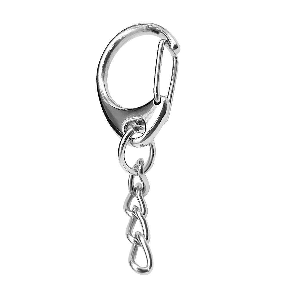 Small C-Shaped Buckle Key Ring Spring Snap Key Ring with Chain and Jump Ring Silver - 