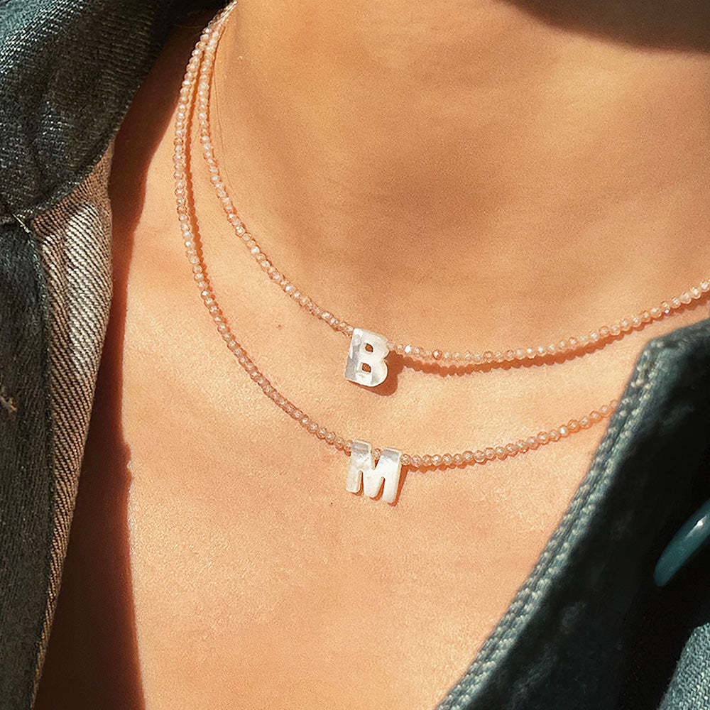 Custom Name Necklace Mother of Pearl Shell Letter Beads Initial Necklace - soufeelmy