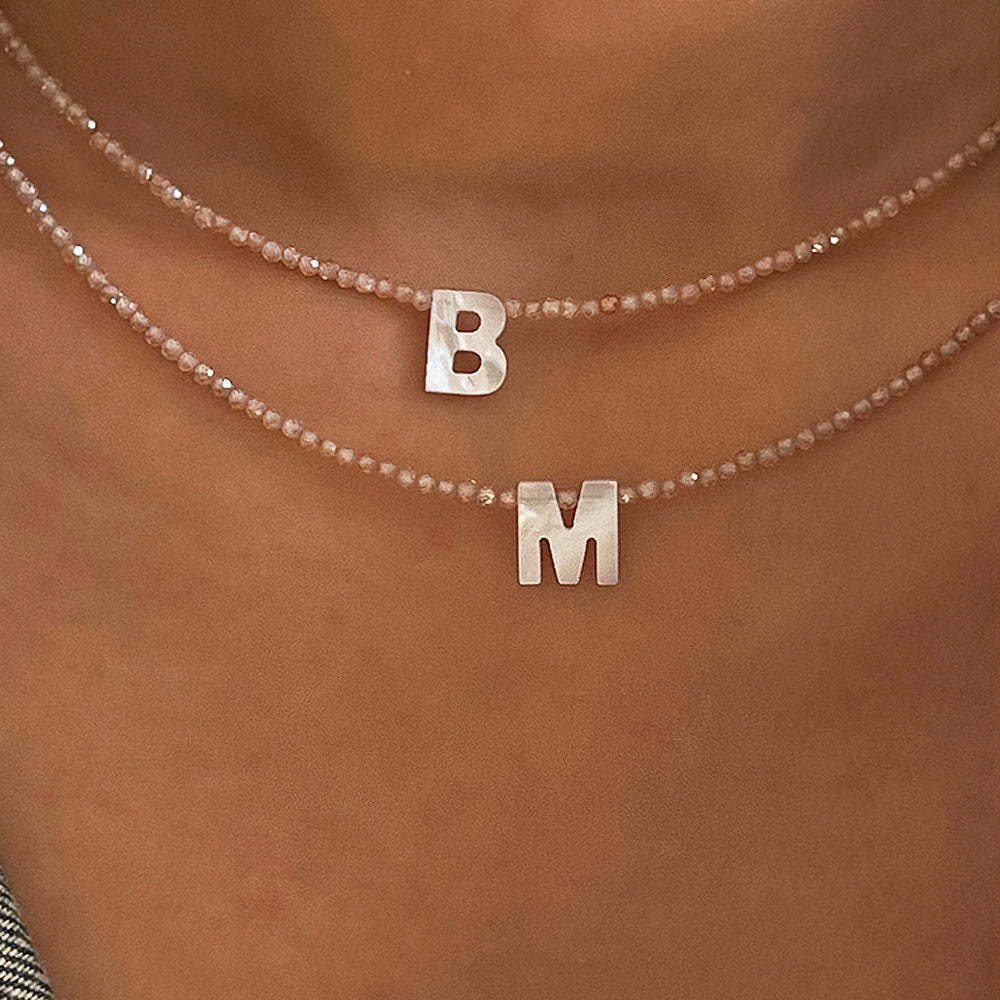 Custom Name Necklace Mother of Pearl Shell Letter Beads Initial Necklace - soufeelmy
