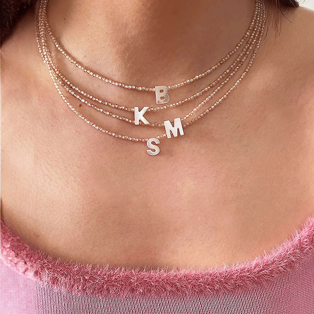 Custom Name Necklace Mother of Pearl Shell Letter Beads Initial Necklace - soufeelmy