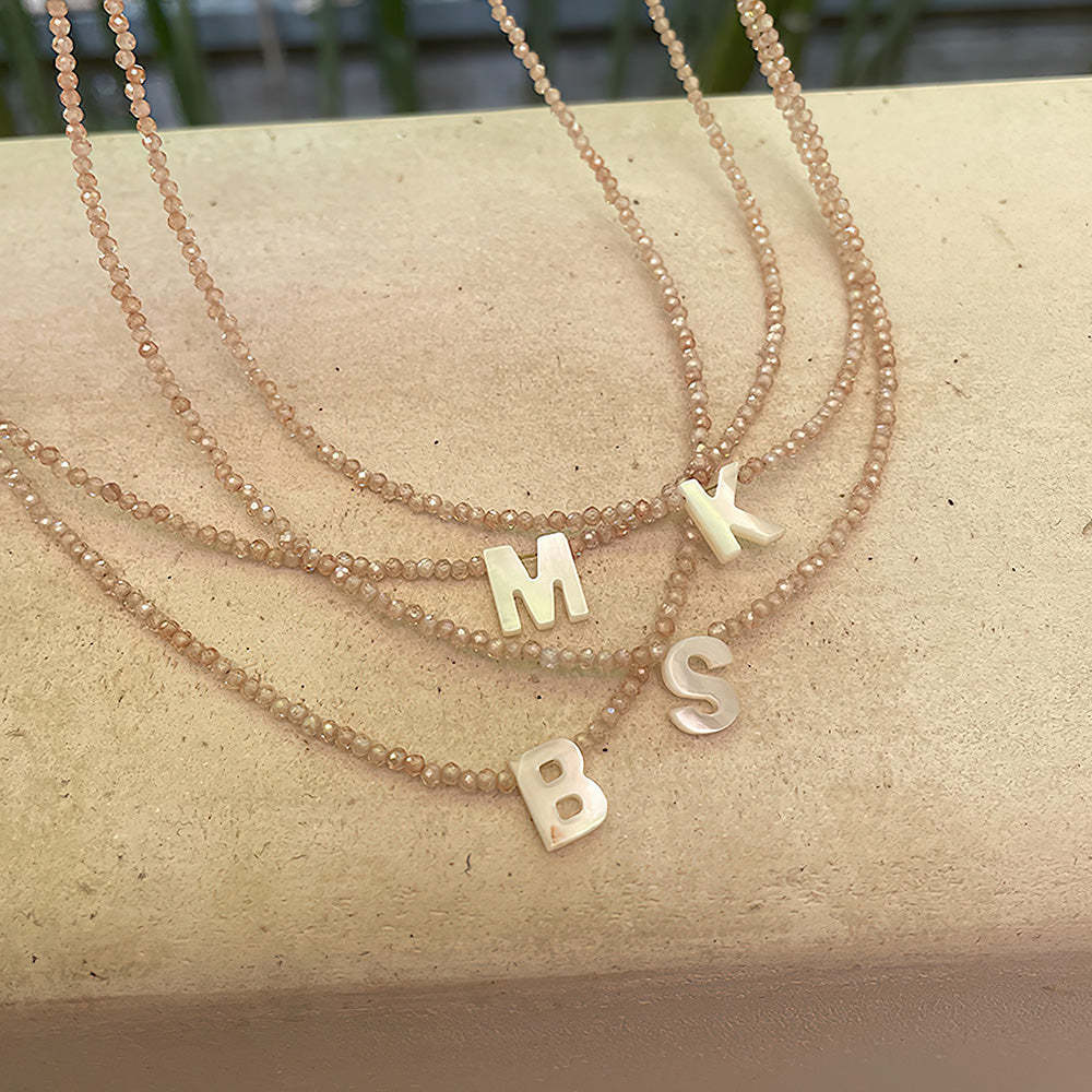 Custom Name Necklace Mother of Pearl Shell Letter Beads Initial Necklace - soufeelmy