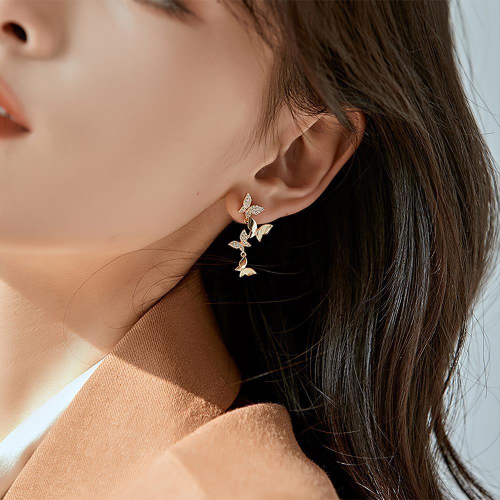 Butterfly Linear Drop Earrings Social Butterfly Long Earrings Bridesmaid Gift - soufeelmy