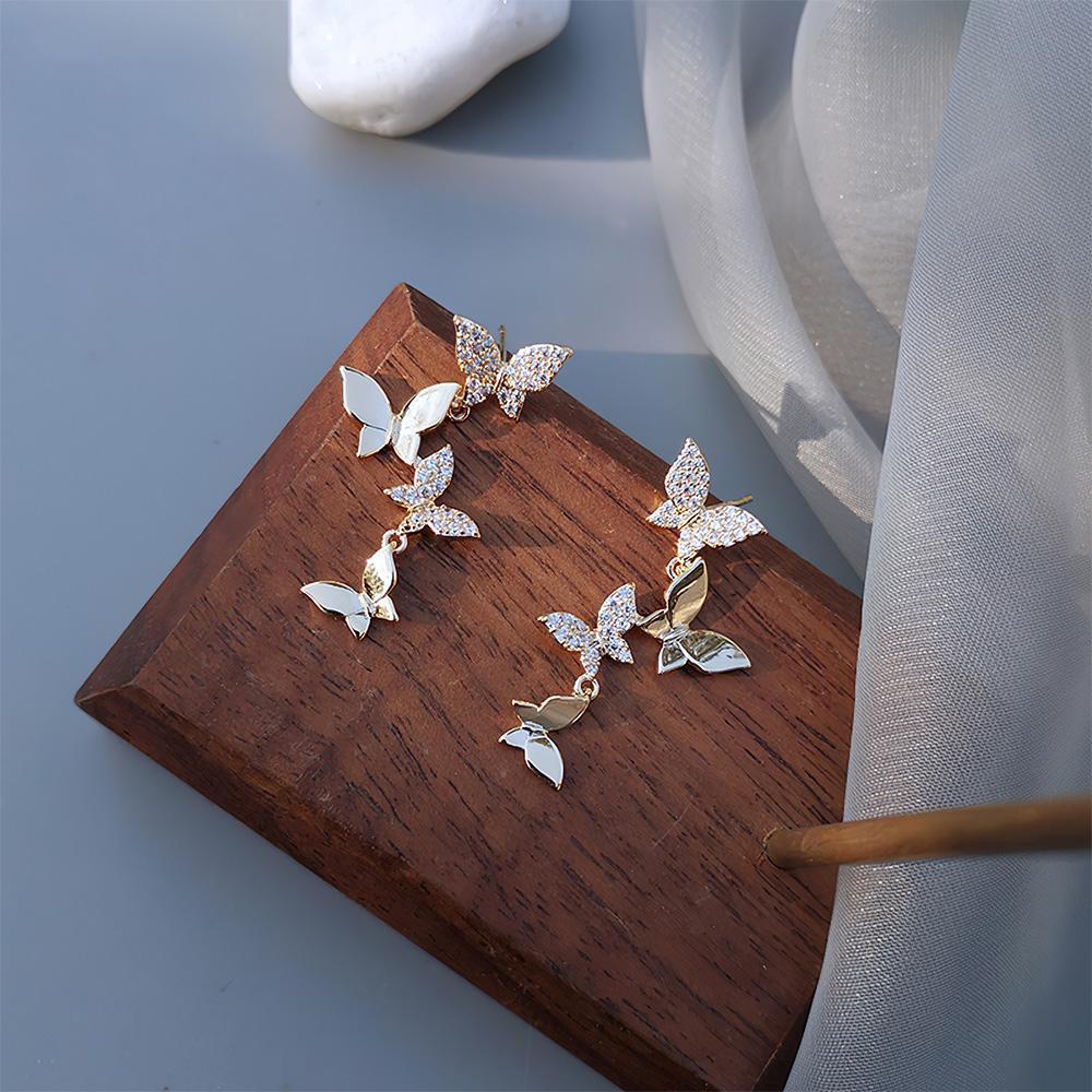 Butterfly Linear Drop Earrings Social Butterfly Long Earrings Bridesmaid Gift - soufeelmy