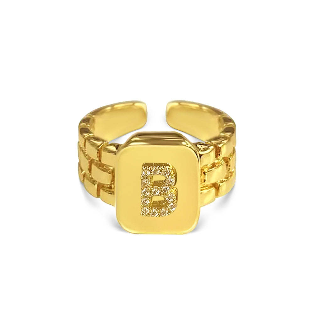 Gold Zircon A-Z Letter Women Ring - soufeelmy