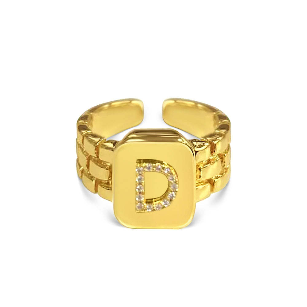 Gold Zircon A-Z Letter Women Ring - soufeelmy
