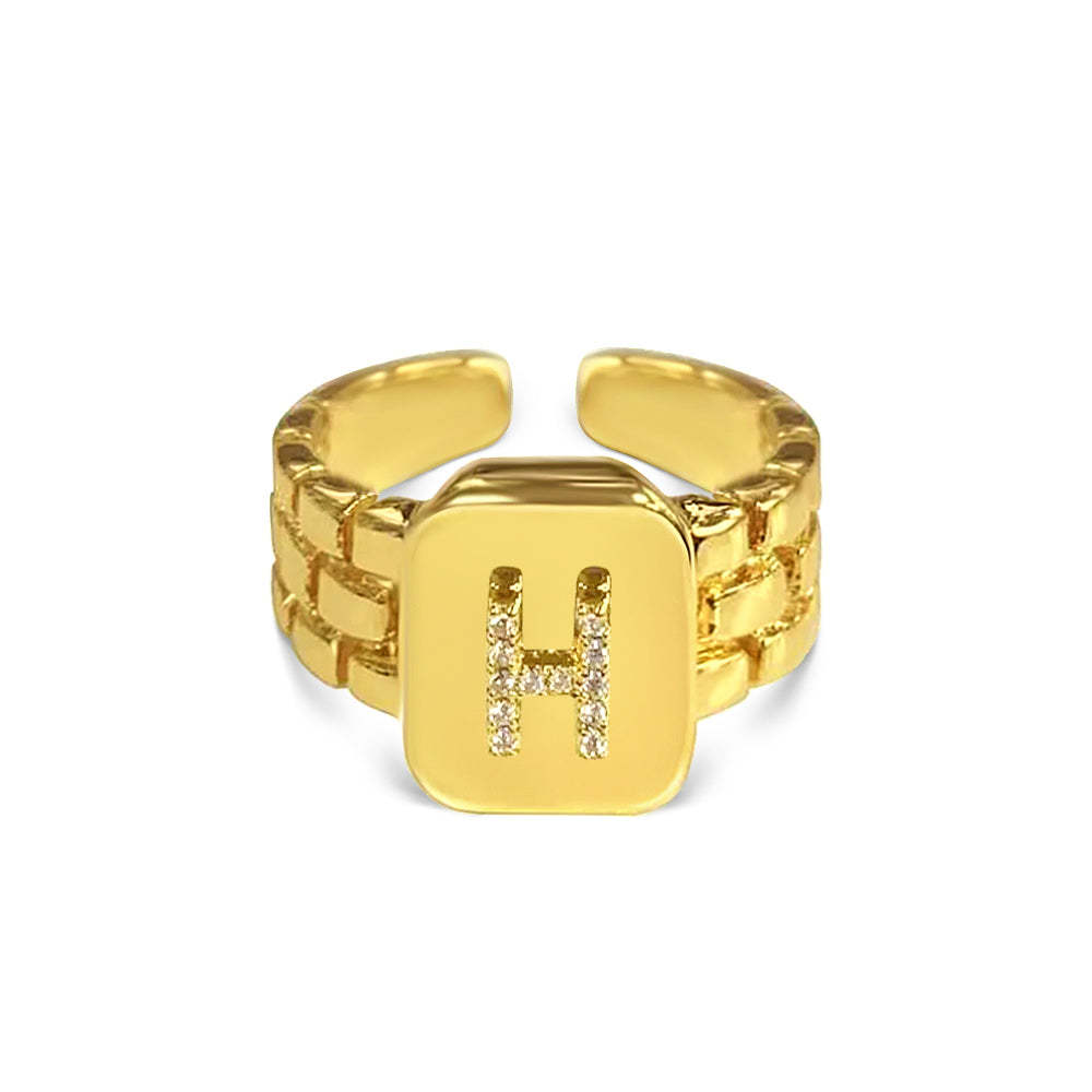 Gold Zircon A-Z Letter Women Ring - soufeelmy