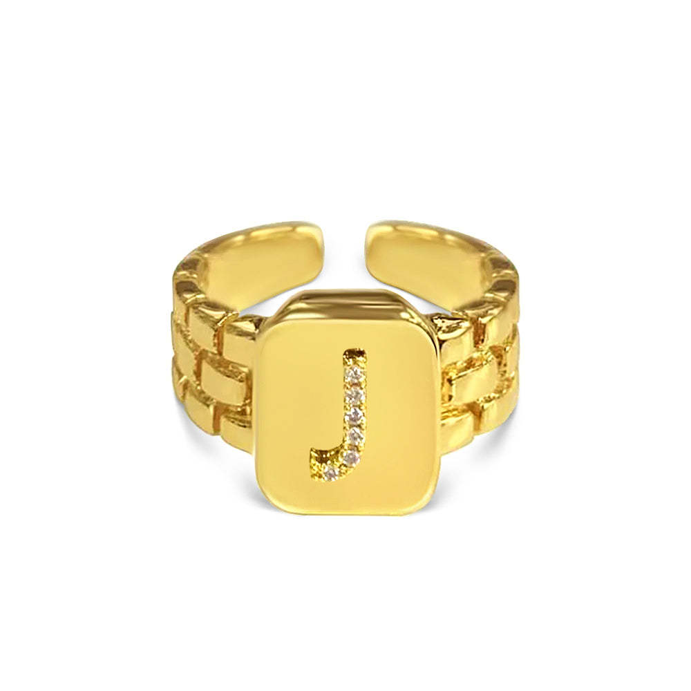 Gold Zircon A-Z Letter Women Ring - soufeelmy