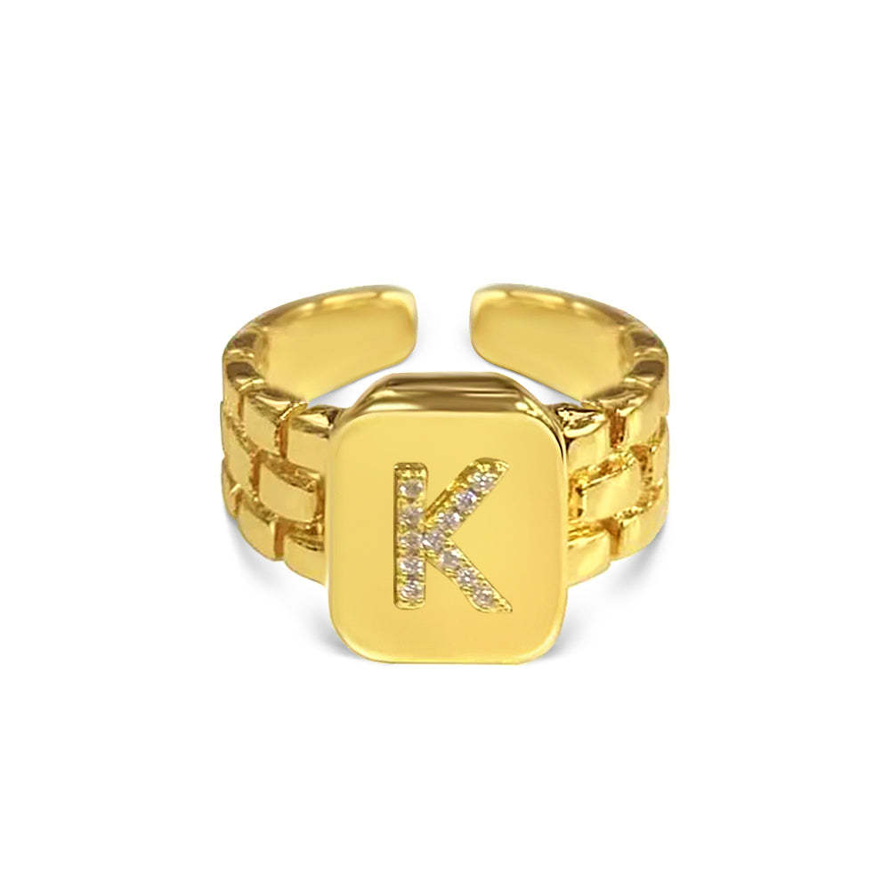 Gold Zircon A-Z Letter Women Ring - soufeelmy