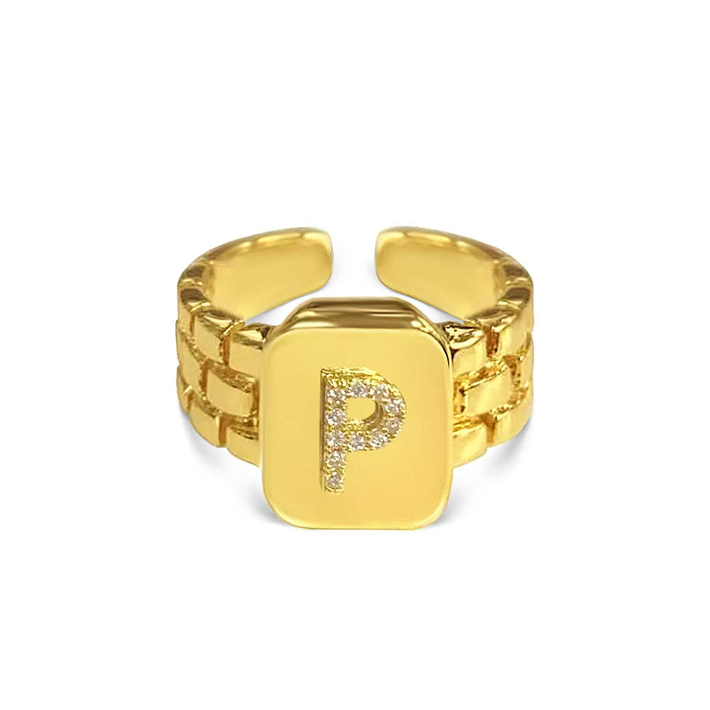 Gold Zircon A-Z Letter Women Ring - soufeelmy