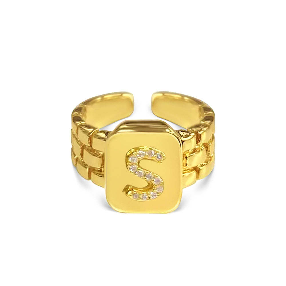 Gold Zircon A-Z Letter Women Ring - soufeelmy