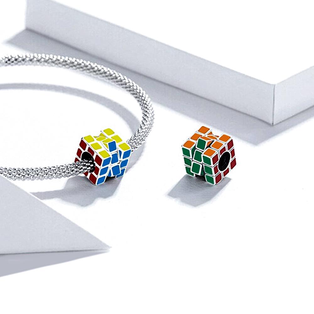 Colorful Puzzle Cube Charm Enamel Mini Cube Charm Bead Fine Jewelry Gift