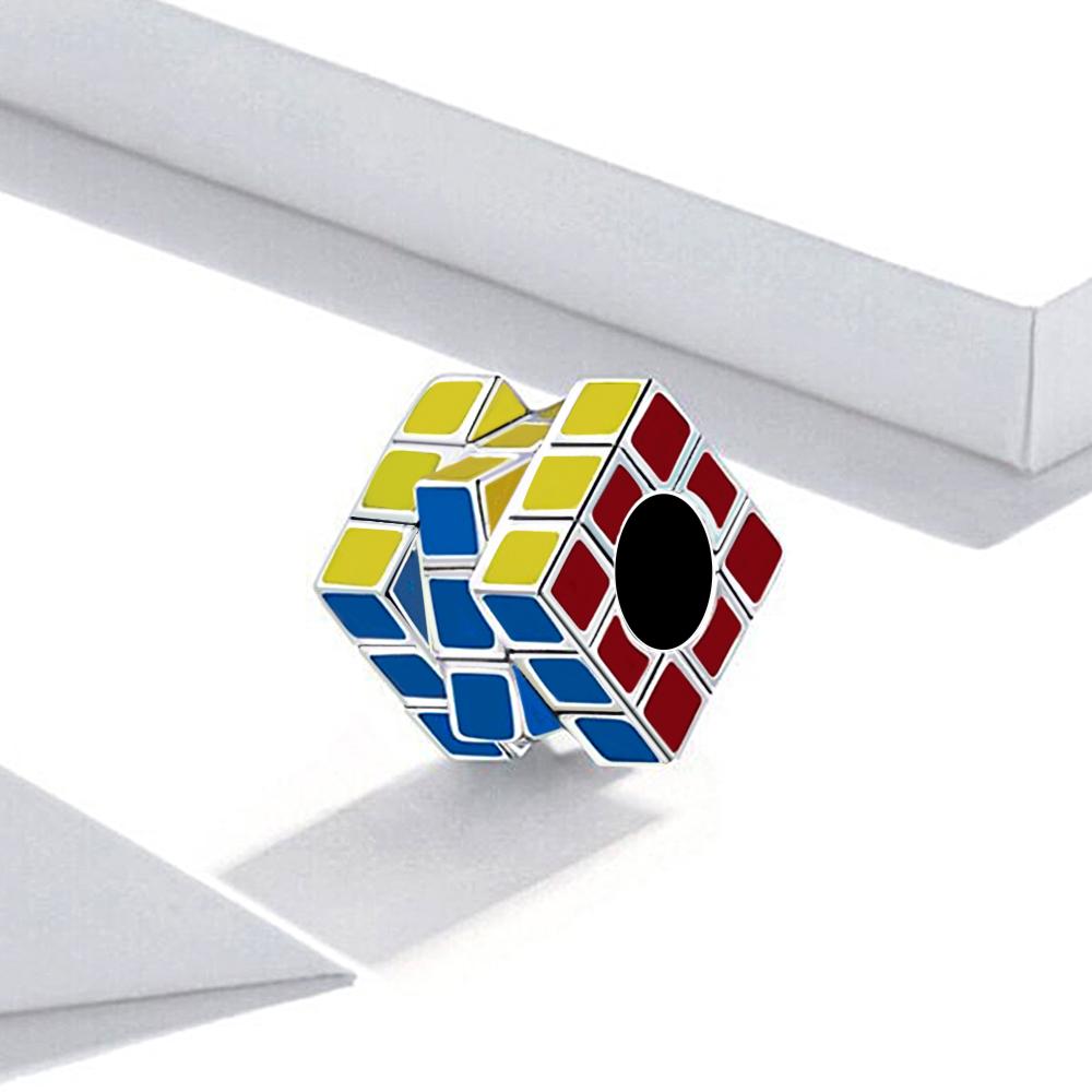 Colorful Puzzle Cube Charm Enamel Mini Cube Charm Bead Fine Jewelry Gift