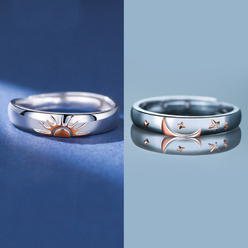 Sun and Moon Promise Ring Matching Couple Rings Adjustable Ring Gifts for Her or Him - soufeelmy