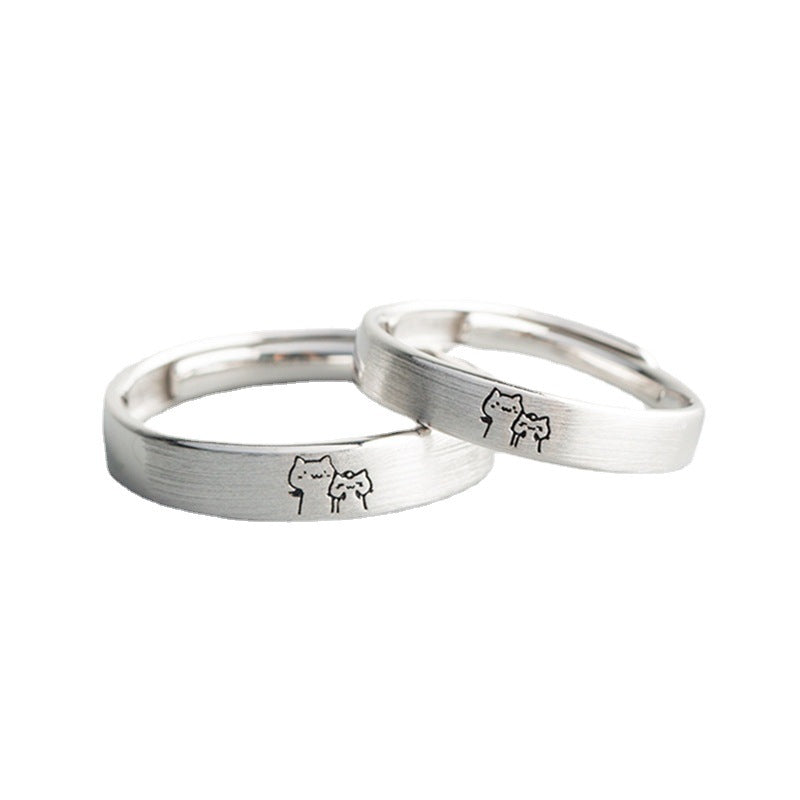 Cute Cat Matching Ring Adjustable Ring Animal Couple Jewelry Gift - soufeelmy