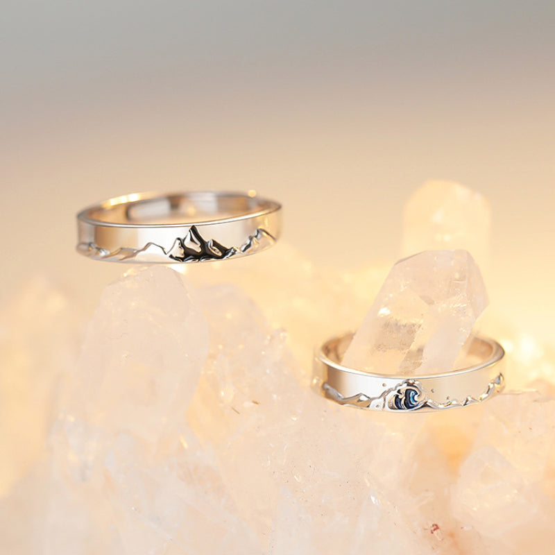 Mountain Ocean Couple Rings Matching Adjustable Ring Jewelry Gift for Lovers - soufeelmy
