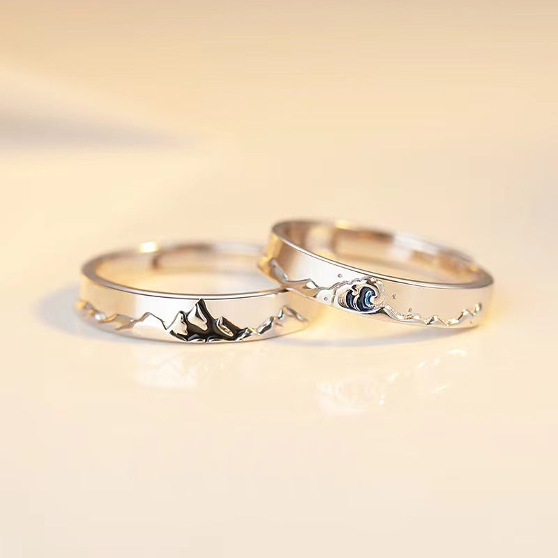 Mountain Ocean Couple Rings Matching Adjustable Ring Jewelry Gift for Lovers - soufeelmy
