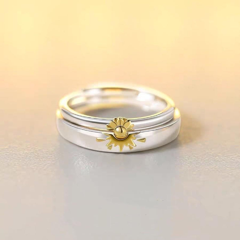 Sunflower Matching Promise Rings Couple Adjustable Ring Jewelry Gift for Lovers - soufeelmy