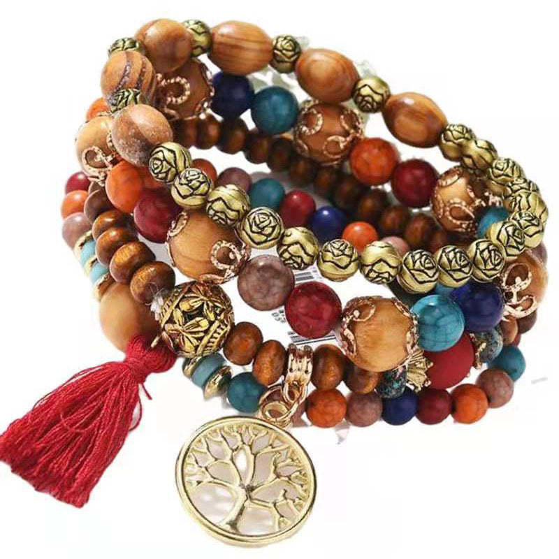 Fashion Bracelet Multilayered Tassel Wood Beaded Boho Bracelet Gifts - soufeelmy