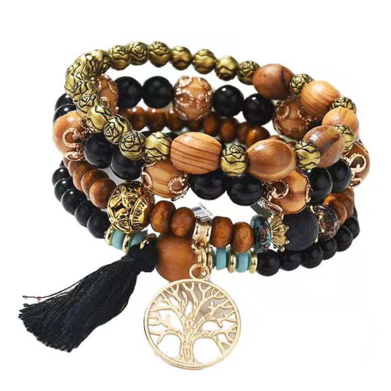 Fashion Bracelet Multilayered Tassel Wood Beaded Boho Bracelet Gifts - soufeelmy