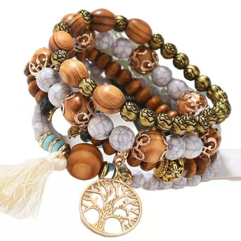 Fashion Bracelet Multilayered Tassel Wood Beaded Boho Bracelet Gifts - soufeelmy