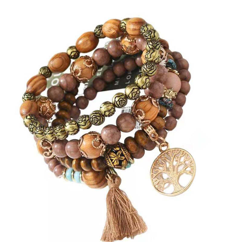 Fashion Bracelet Multilayered Tassel Wood Beaded Boho Bracelet Gifts - soufeelmy