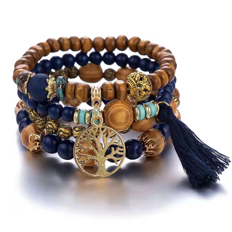 Fashion Bracelet Multilayered Tassel Wood Beaded Boho Bracelet Gifts - soufeelmy