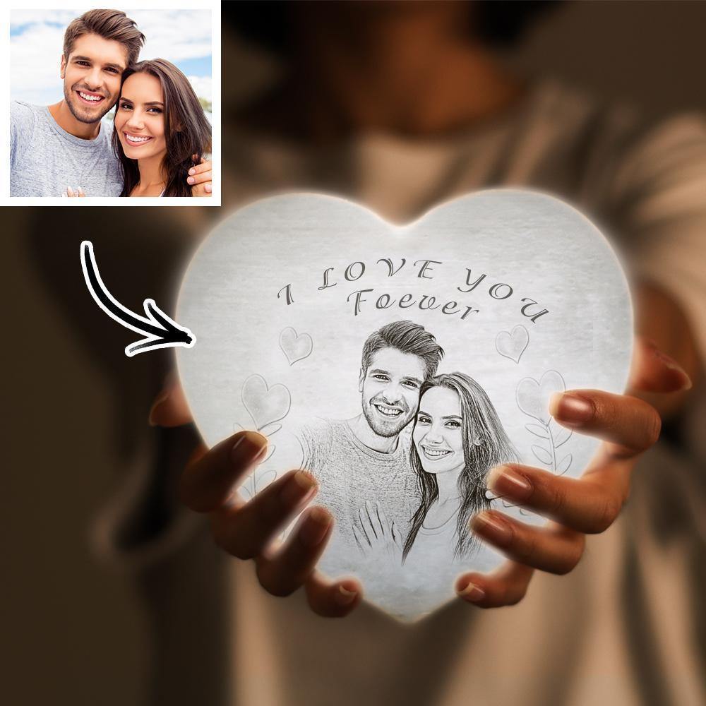 Photo Moon Lamp Custom 3D Photo Light Lamp Moon Heart Shape for Lover - Touch Three Colors 4.72inch 5.9inch Available - soufeelmy