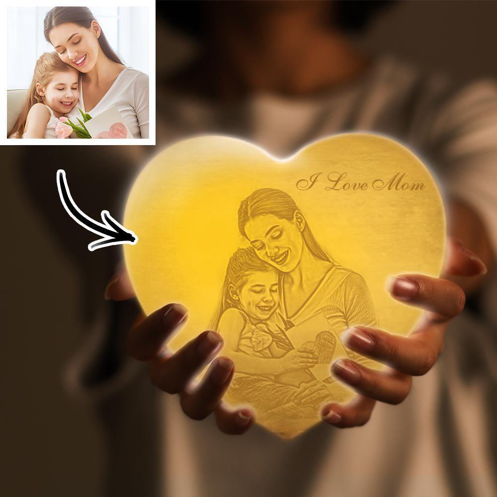 Photo Moon Lamp Custom 3D Photo Light Lamp Moon Heart Shape Gift for Mother - Touch Three Colors 4.72inch 5.9inch Available - soufeelmy