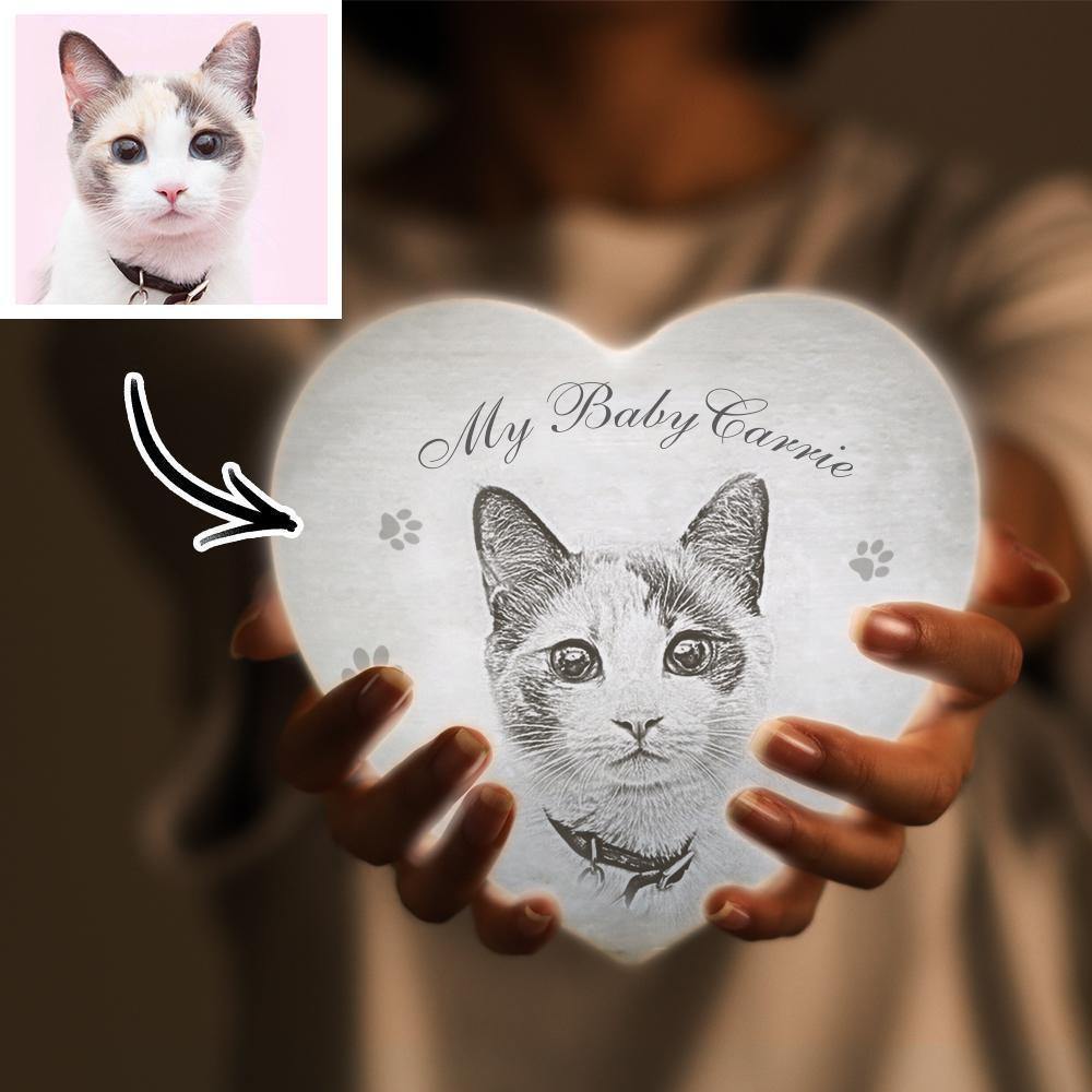 Photo Moon Lamp Custom 3D Photo Light Lamp Moon Heart Shape Cute Cats - Touch Three Colors 4.72inch 5.9inch Available - soufeelmy