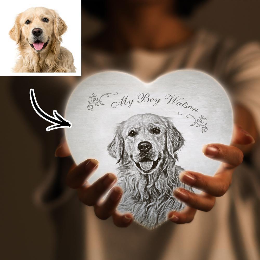 Photo Moon Lamp Custom 3D Photo Light Lamp Moon Heart Shape Lovely Dog - Touch Three Colors 4.72inch 5.9inch Available - soufeelmy